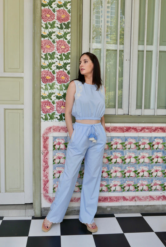 Croatia Sleeveless Embroidered Pants Set